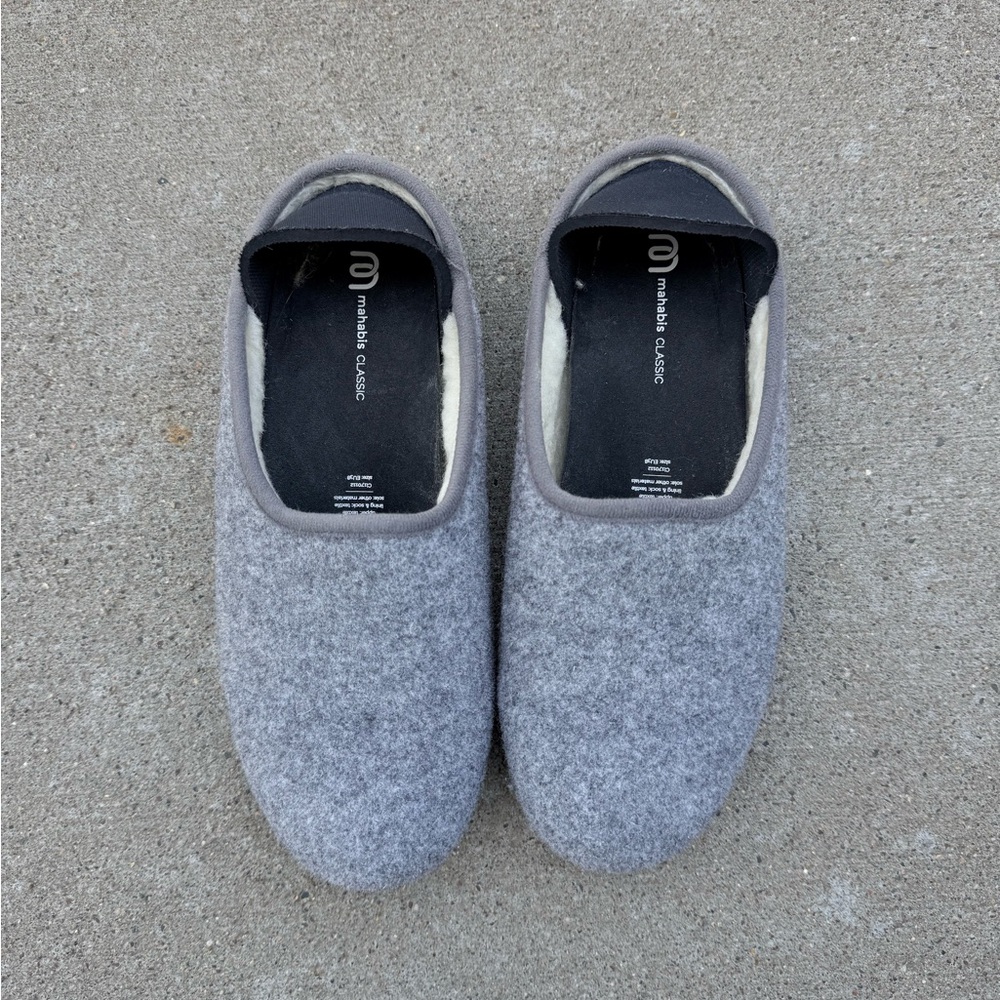 Mahabis Classic Gray Wool Felt Slippers Shearling Lined size EU 38